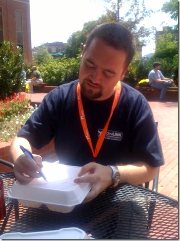 Me writing on a lunch box
