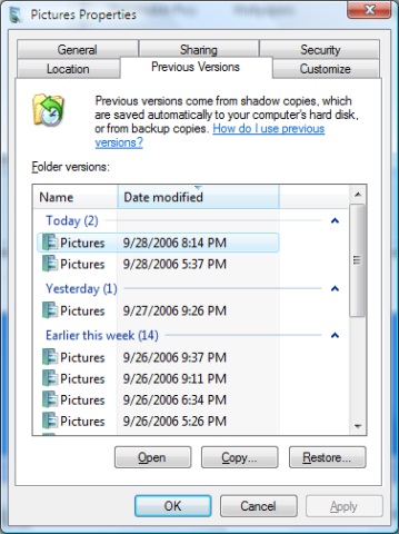 Restore Previous Versions