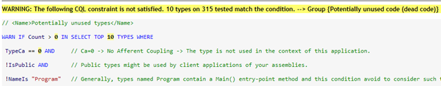 CQL Warning Screenshot